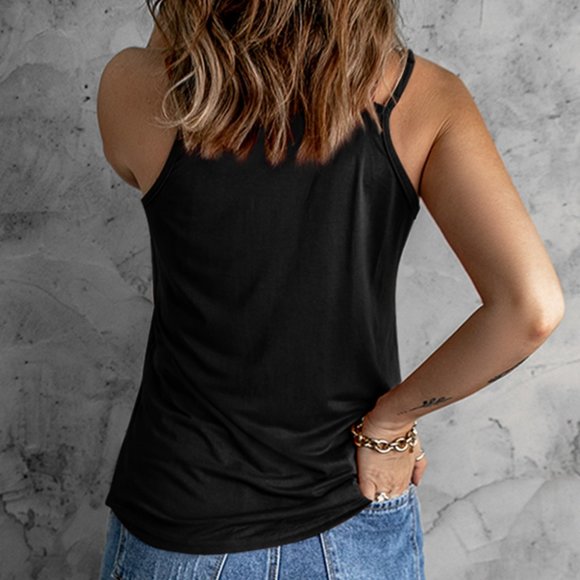 Double Shoulder Strap Cutout Front Tank Top Black - Picture 4 of 9
